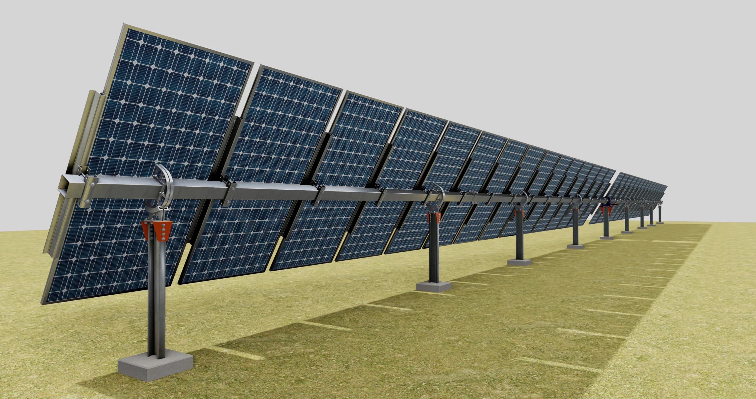 Solar Tracker Systems 1515 Panels 3D Model .c4d .max .obj .3ds .fbx .stl .blend 