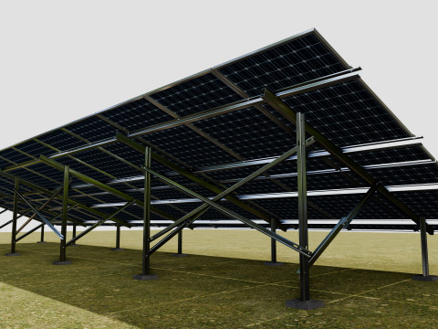 Solar Energy - Ground Mounting System Installation Animation Model 3D