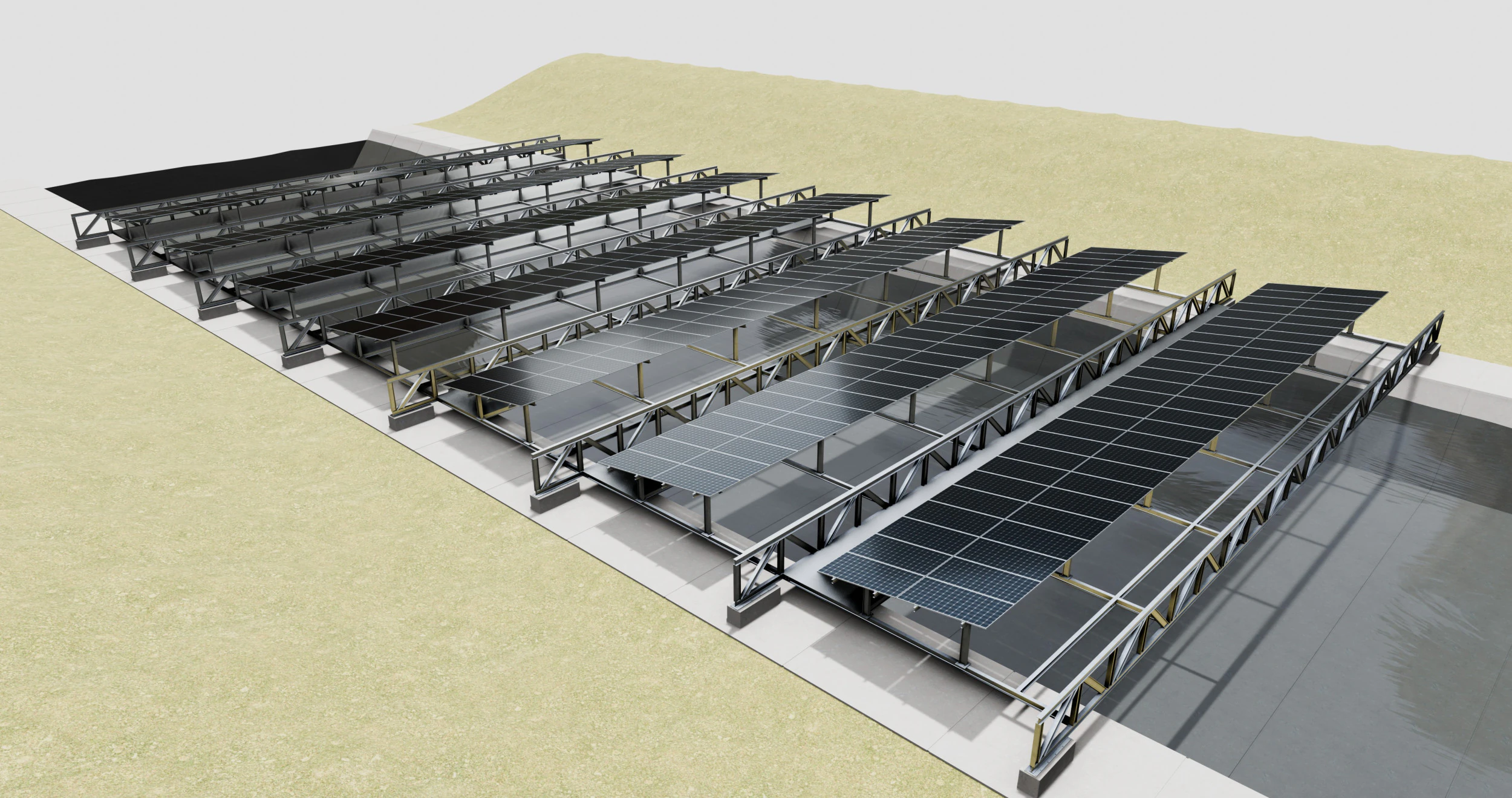 200 kW Solar Canal 3D Model .c4d .max .obj .3ds .fbx .stl .blend 