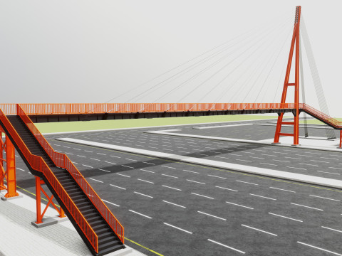 Rope Tension Pedestrian Overpass 3D Model