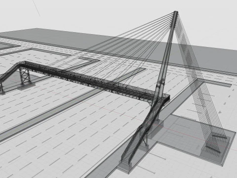Rope Tension Pedestrian Overpass 3D Model