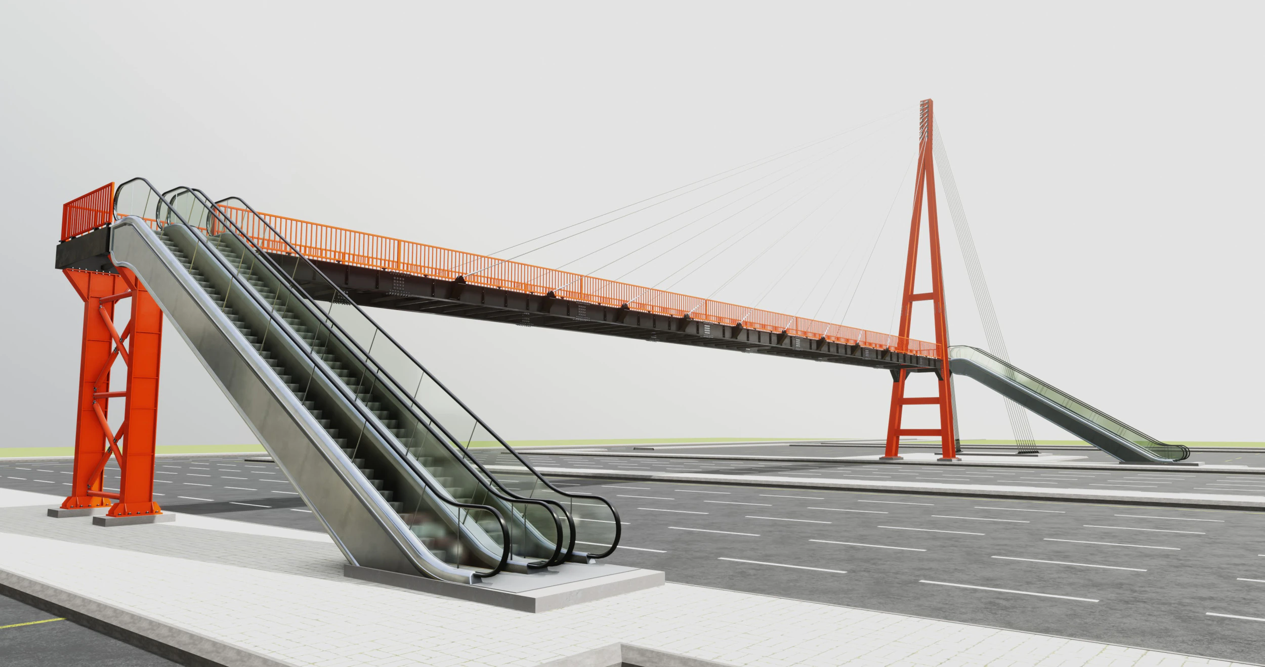 Rope Tension Pedestrian Overpass Escalator 3D Model .c4d .max .obj .3ds .fbx .stl .blend 