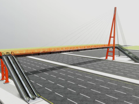 Rope Tension Pedestrian Overpass Escalator 3D Model