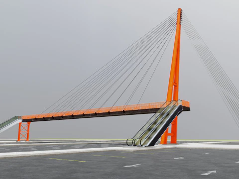 Rope Tension Pedestrian Overpass Escalator 3D Model