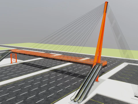Rope Tension Pedestrian Overpass Escalator 3D Model