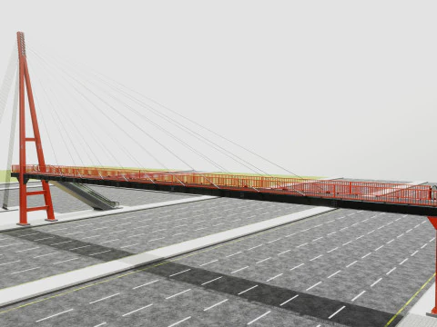 Rope Tension Pedestrian Overpass Escalator 3D Model