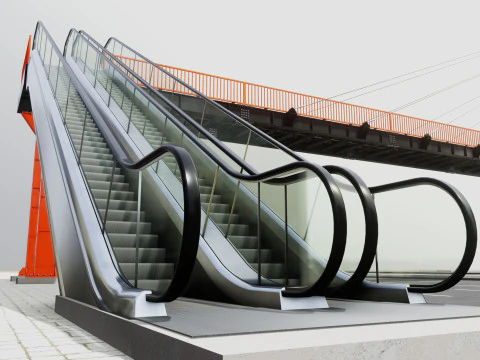Rope Tension Pedestrian Overpass Escalator 3D Model