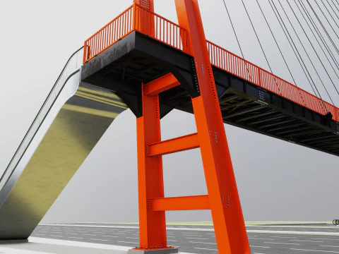 Rope Tension Pedestrian Overpass Escalator 3D Model