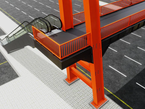 Rope Tension Pedestrian Overpass Escalator 3D Model