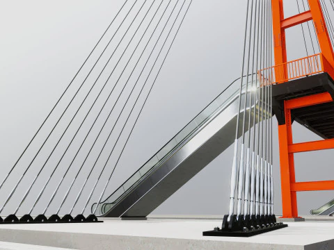 Rope Tension Pedestrian Overpass Escalator 3D Model
