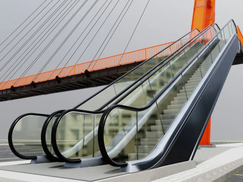 Rope Tension Pedestrian Overpass Escalator 3D Model