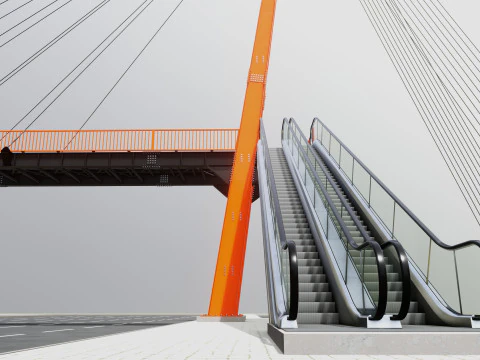 Rope Tension Pedestrian Overpass Escalator 3D Model