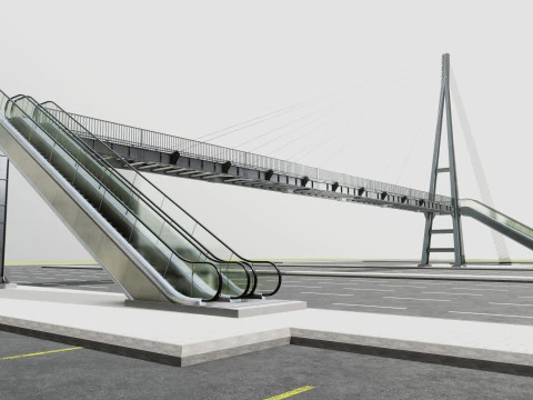 Rope Tension Pedestrian Overpass Escalator 3D Model