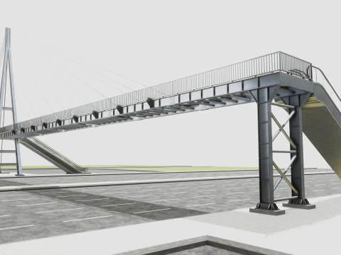 Rope Tension Pedestrian Overpass Escalator 3D Model