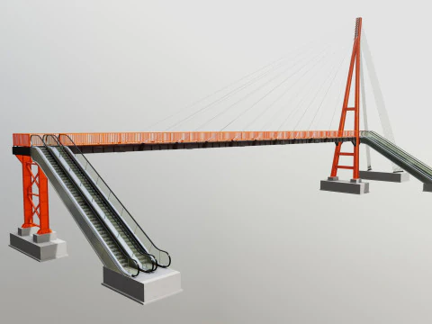 Rope Tension Pedestrian Overpass Escalator 3D Model