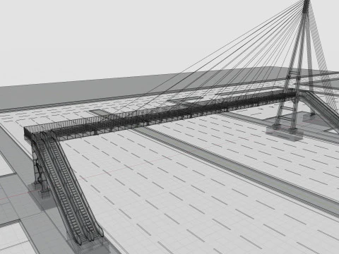 Rope Tension Pedestrian Overpass Escalator 3D Model