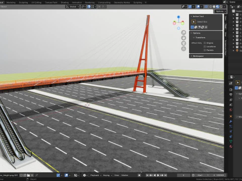 Rope Tension Pedestrian Overpass Escalator 3D Model
