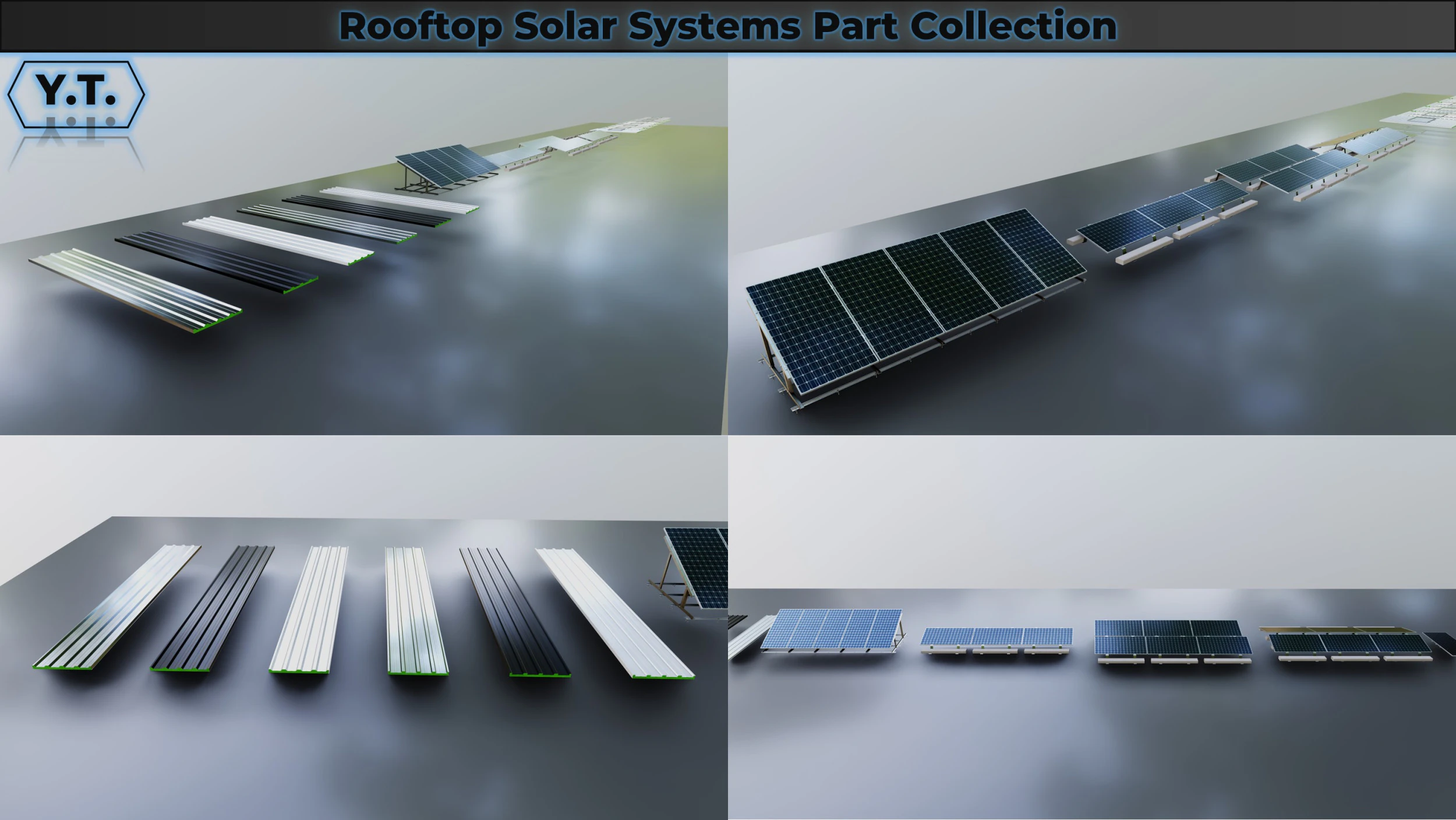 Rooftop Solar Systems Part Collection 3D Model .c4d .max .obj .3ds .fbx .stl .blend 