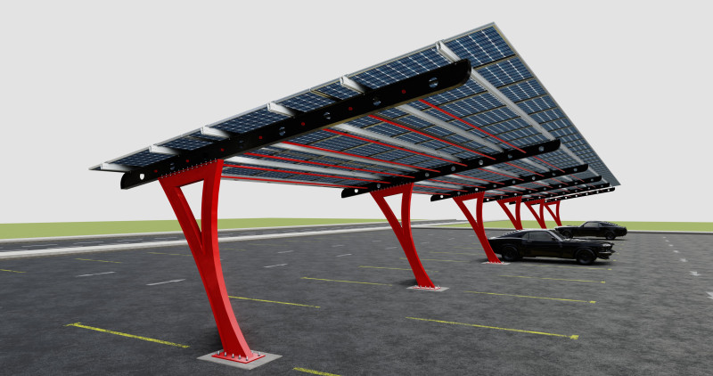 L TYPE SOLAR CARPORT TYPE-2 10 Cars 3D Model .c4d .max .obj .3ds .fbx .stl .blend