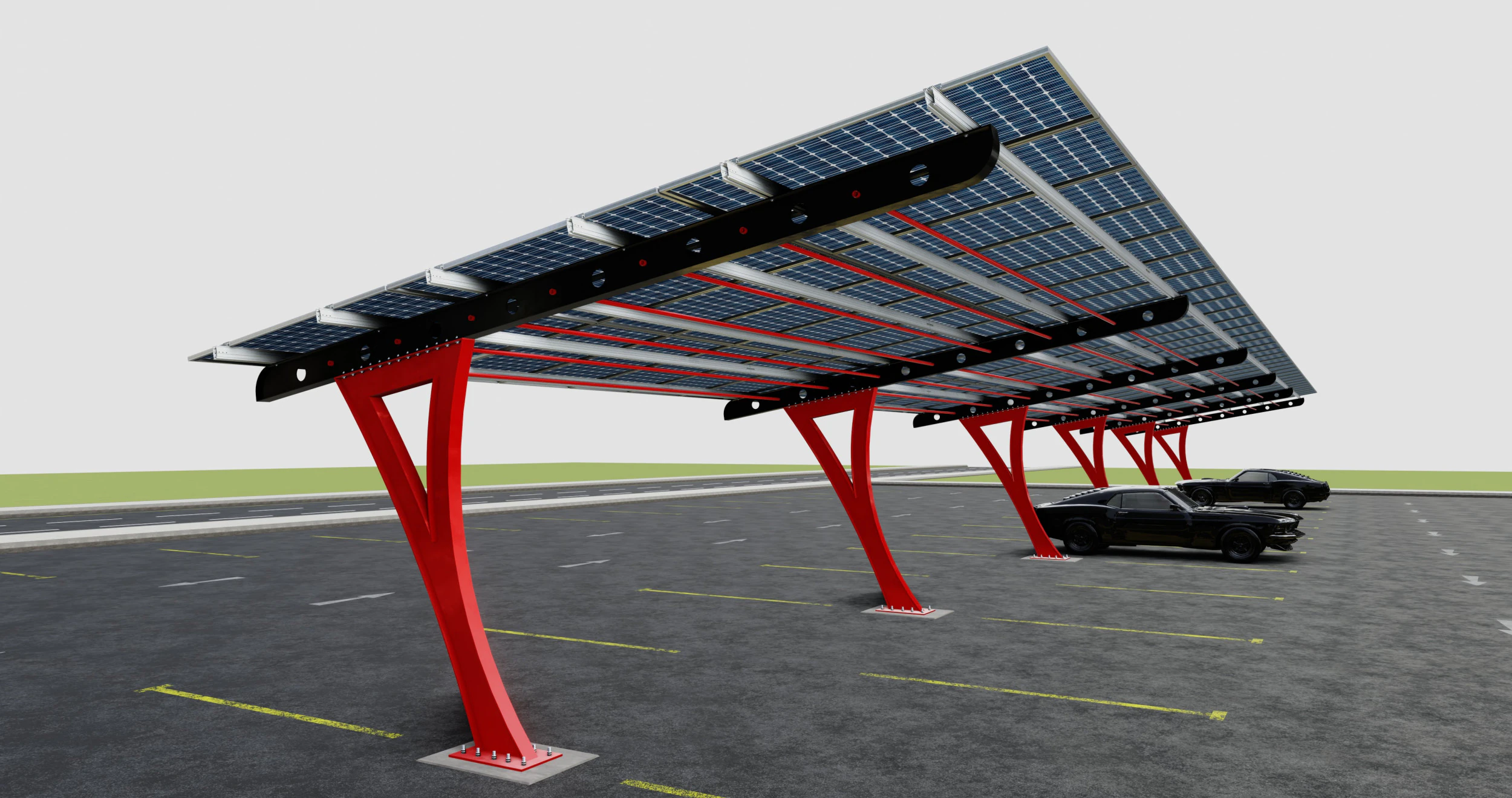 L TYPE SOLAR CARPORT TYPE-2 10 Cars 3D Model .c4d .max .obj .3ds .fbx .stl .blend