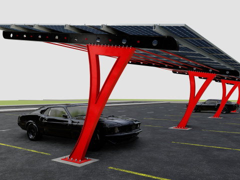L TYPE SOLAR CARPORT TYPE-2 10 Cars 3D Model