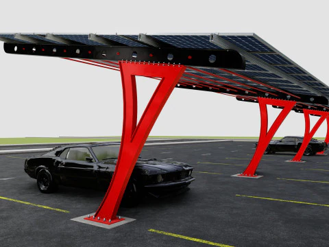 L TYPE SOLAR CARPORT TYPE-2 10 Cars 3D Model