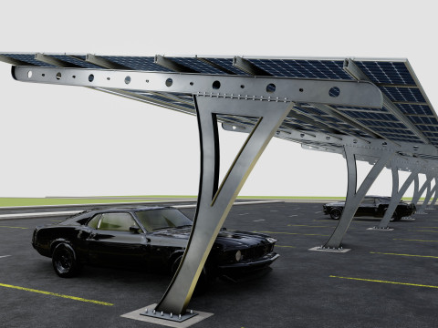 L TYPE SOLAR CARPORT TYPE-2 10 Cars 3D Model