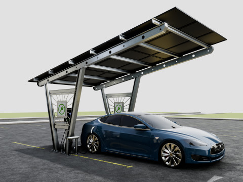Solar Carport-1 Car Carport-3x3 Panels-Type-1 3D Модель
