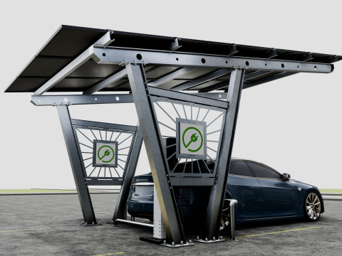 Solar Carport-1 Car Carport-3x3 Panels-Type-1 Modello 3D
