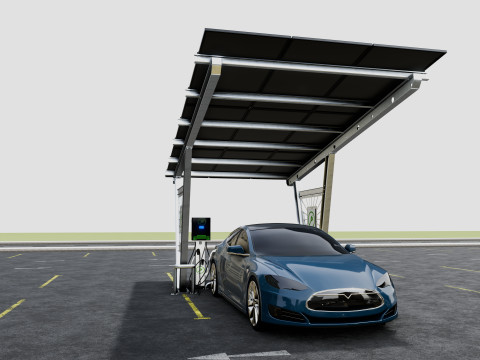 Solar Carport-1 Car Carport-3x3 Panels-Type-1 Modello 3D