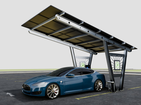 Solar Carport-1 Car Carport-3x3 Panels-Type-1 Modello 3D