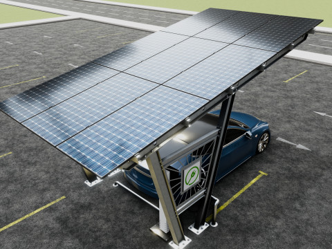 Solar Carport-1 Car Carport-3x3 Panels-Type-1 Modello 3D