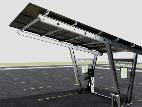 Solar Carport-1 Car Carport-3x3 Panels-Type-1 Modello 3D