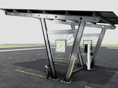 Solar Carport-1 Car Carport-3x3 Panels-Type-1 Modello 3D