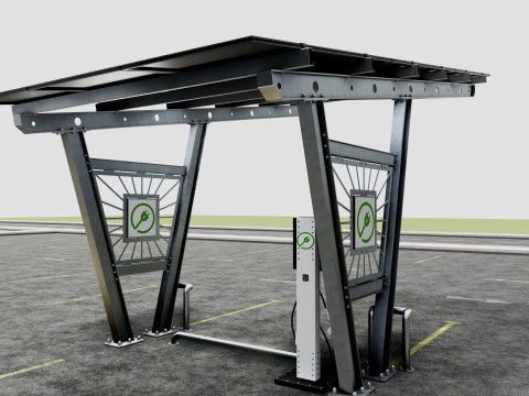 Solar Carport-1 Car Carport-3x3 Panels-Type-1 Modello 3D