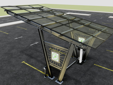 Solar Carport-1 Car Carport-3x3 Panels-Type-1 Modello 3D