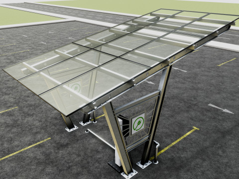Solar Carport-1 Car Carport-3x3 Panels-Type-1 Modello 3D