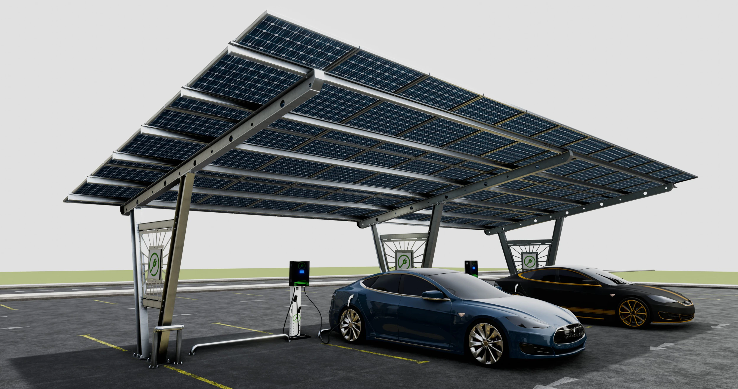 Solar Carport-4 Car Carport-3x12 Panels-Type-1 3D Model .c4d .max .obj .3ds .fbx .stl .blend 