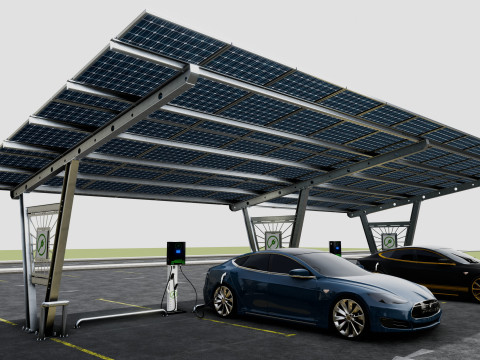 Solar Carport-4 Car Carport-3x12 Panels-Type-1 3D Модель