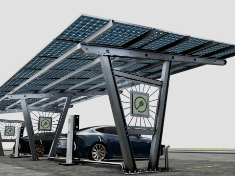 Solar Carport-4 Car Carport-3x12 Panels-Type-1 3D Model