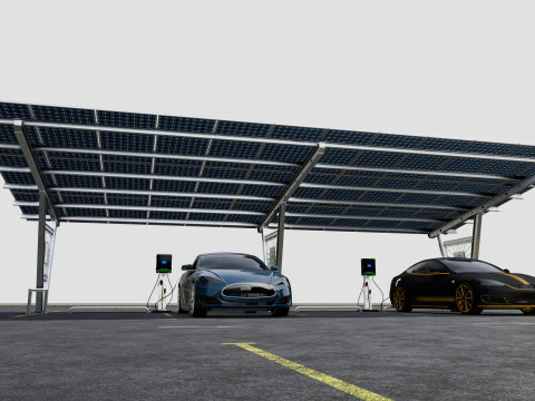 Solar Carport-4 Car Carport-3x12 Panels-Type-1 3D Model