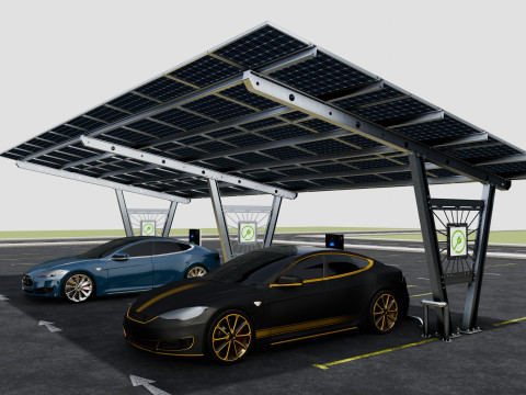 Solar Carport-4 Car Carport-3x12 Panels-Type-1 Modello 3D