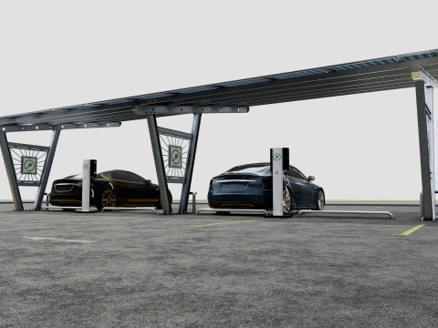 Solar Carport-4 Car Carport-3x12 Panels-Type-1 3D Model