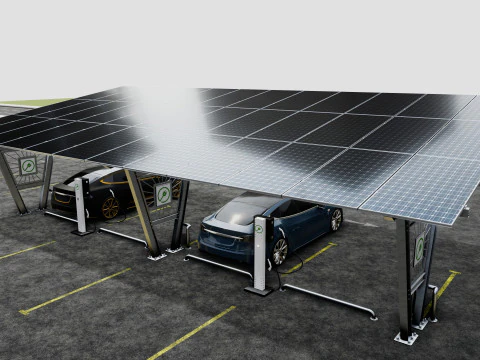 Solar Carport-4 Car Carport-3x12 Panels-Type-1 3D Model