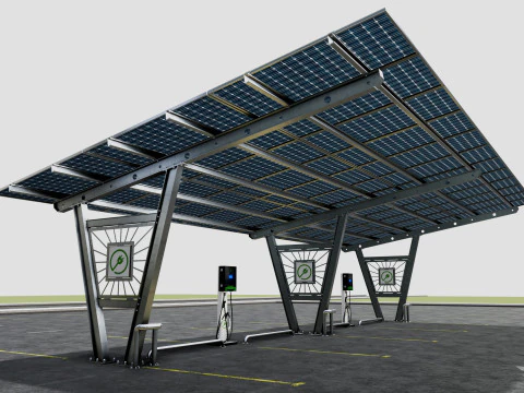 Solar Carport-4 Car Carport-3x12 Panels-Type-1 3D Model