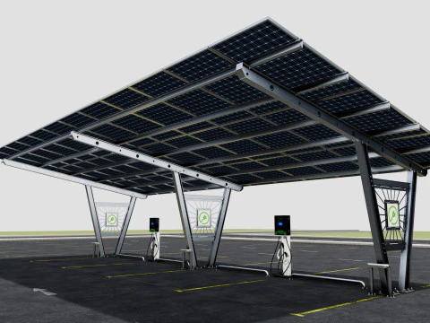 Solar Carport-4 Car Carport-3x12 Panels-Type-1 3D Model