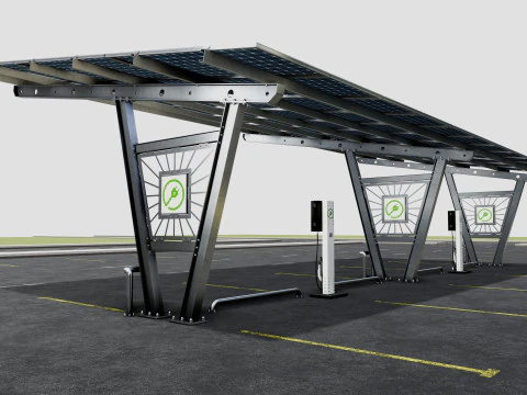 Solar Carport-4 Car Carport-3x12 Panels-Type-1 3D Model