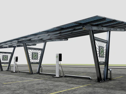 Solar Carport-4 Car Carport-3x12 Panels-Type-1 3D Model
