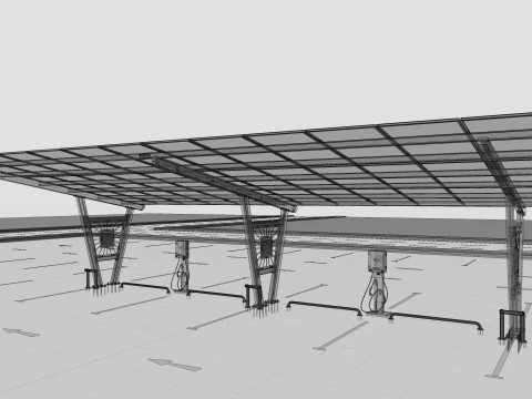 Solar Carport-4 Car Carport-3x12 Panels-Type-1 3D Model