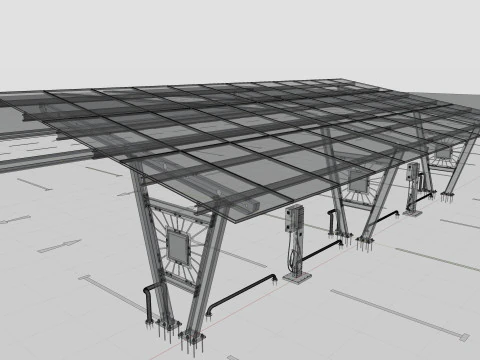 Solar Carport-4 Car Carport-3x12 Panels-Type-1 3D Model